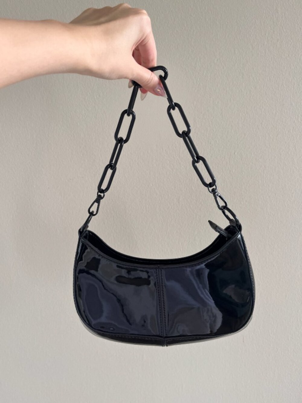 Topshop Sadie Black Mirrored Patent Chain Shoulder Bag Y2K - Picture 4 of 5